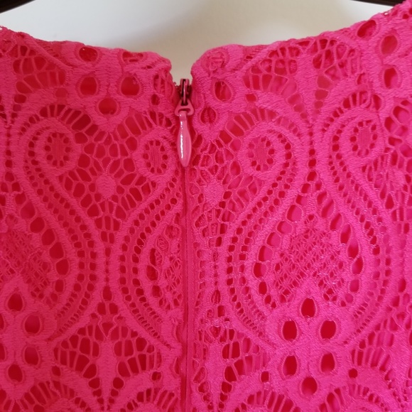 Eva Mendes Embroidered Lace Hot Pink A-Line Dress Sz 10 - Picture 5 of 10